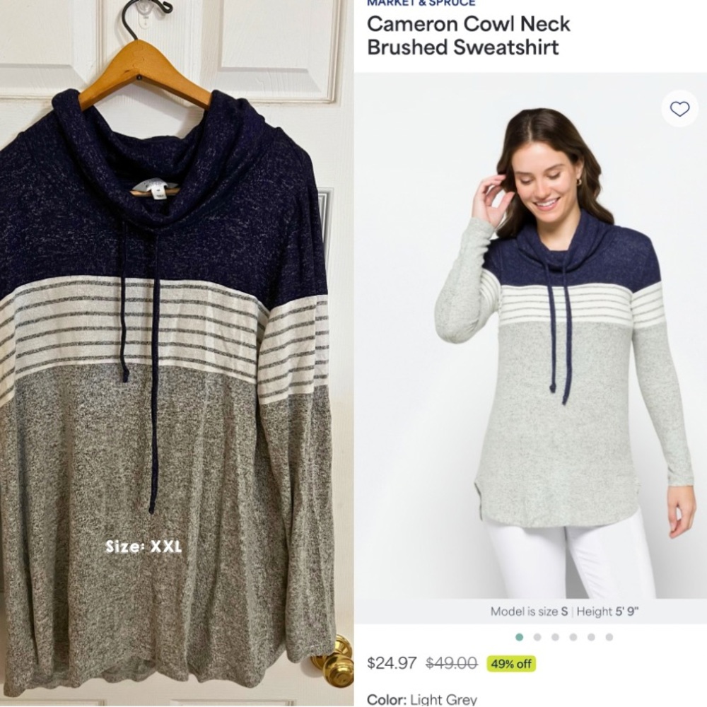 Market & Spruce Navy and Cream Cowl Neck Sweater
